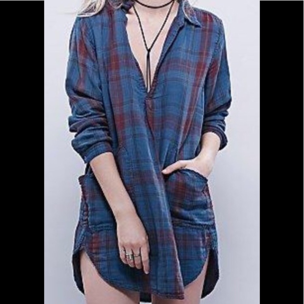 Free People Campfire Shirt Dress Navy